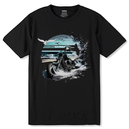 Print Beach Bike - Unisex Round Neck Regular Fit 100% Combed Cotton Half Sleeve T-Shirt - Mojilo Mart
