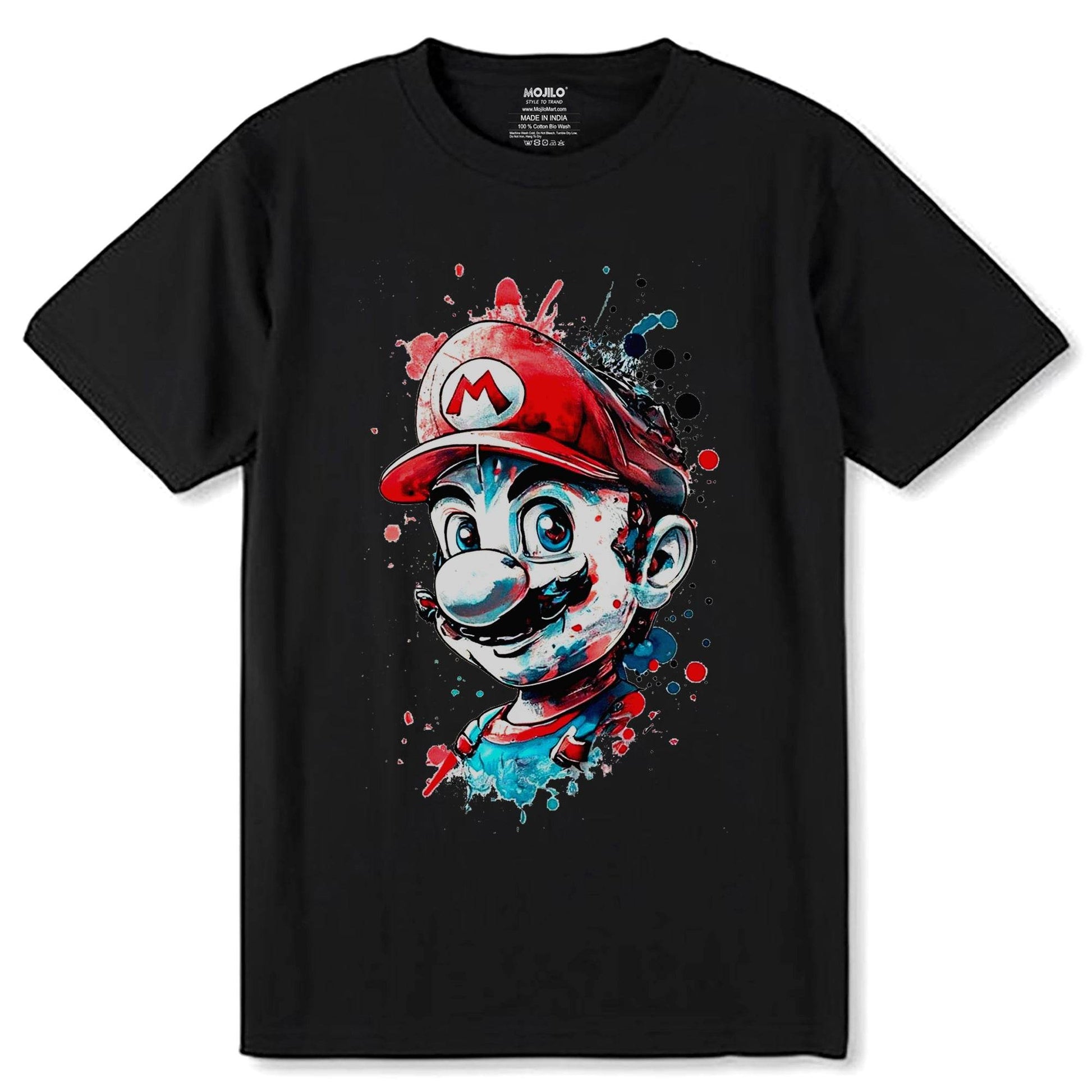 Super Mario minimalistic ink drawing style - Unisex Round Neck Regular Fit 100% Combed Cotton Half Sleeve T-Shirt - Mojilo Mart