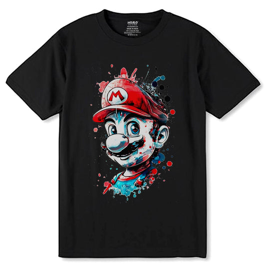 Super Mario minimalistic ink drawing style - Unisex Round Neck Regular Fit 100% Combed Cotton Half Sleeve T-Shirt - Mojilo Mart