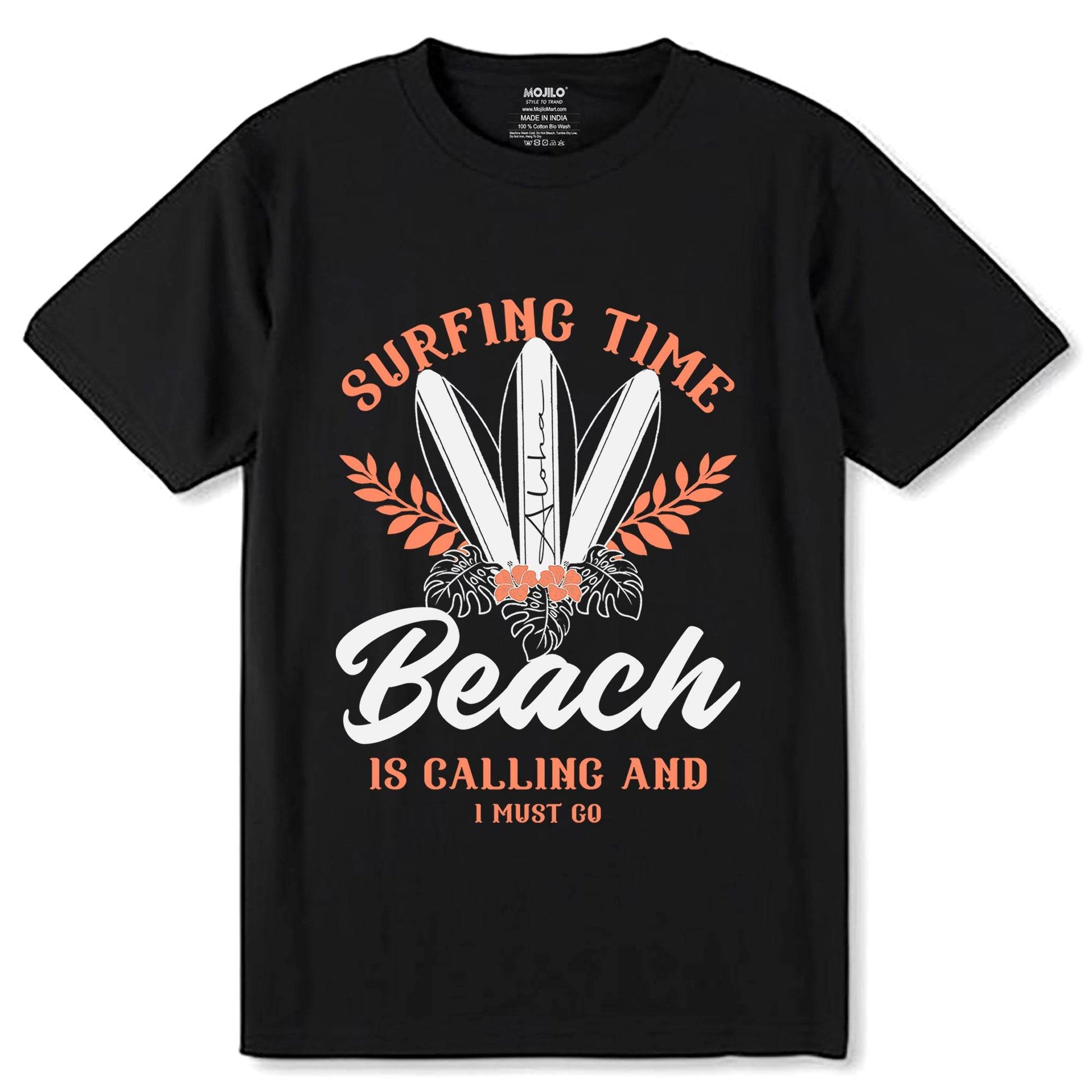 Surfing Time Beach Is Calling And I Must Go - Unisex Round Neck Regular Fit 100% Combed Cotton Half Sleeve T-Shirt - Mojilo Mart