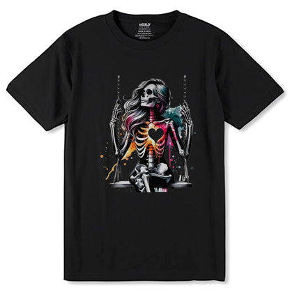 Swinging Skeleton WOMEN - Unisex Round Neck Regular Fit 100% Combed Cotton Half Sleeve T-Shirt - Mojilo Mart