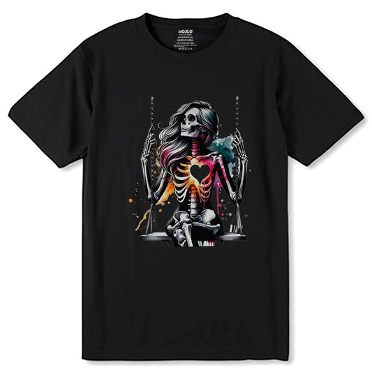 Swinging Skeleton WOMEN - Unisex Round Neck Regular Fit 100% Combed Cotton Half Sleeve T-Shirt - Mojilo Mart