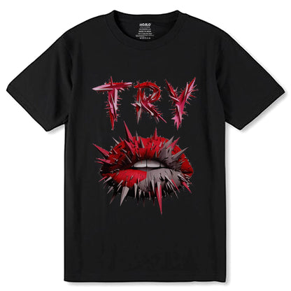 TRY lips - Unisex Round Neck Regular Fit 100% Combed Cotton Half Sleeve T-Shirt - Mojilo Mart