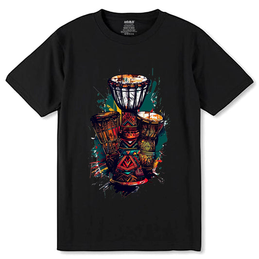 Tabla Musical Instruments - Unisex Round Neck Regular Fit 100% Combed Cotton Half Sleeve T-Shirt - Mojilo Mart