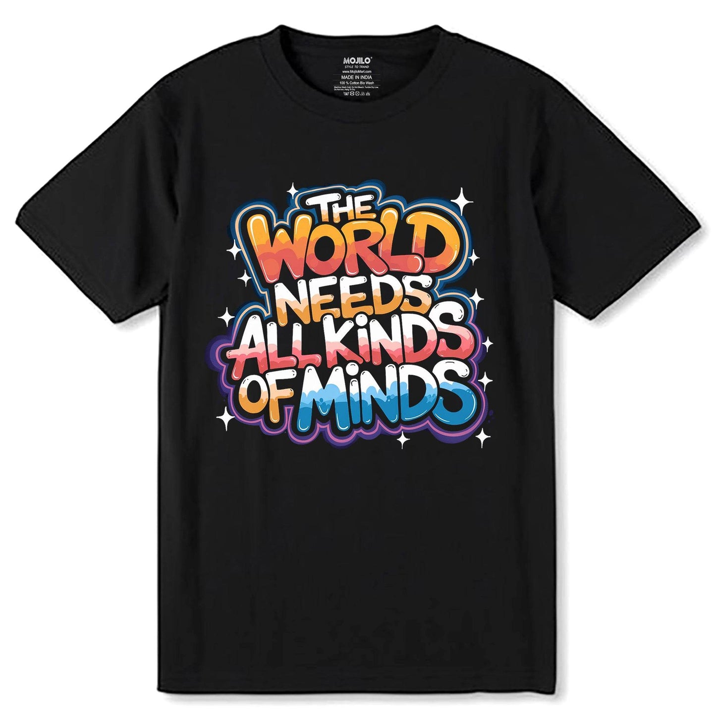 The World Needs All Kinds Of Minds - Unisex Round Neck Regular Fit 100% Combed Cotton Half Sleeve T-Shirt - Mojilo Mart