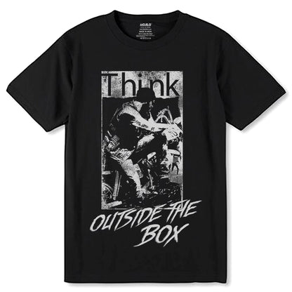 Think OUTSIDE THE BOX - Unisex Round Neck Regular Fit 100% Combed Cotton Half Sleeve T-Shirt - Mojilo Mart