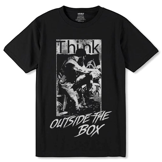Think OUTSIDE THE BOX - Unisex Round Neck Regular Fit 100% Combed Cotton Half Sleeve T-Shirt - Mojilo Mart