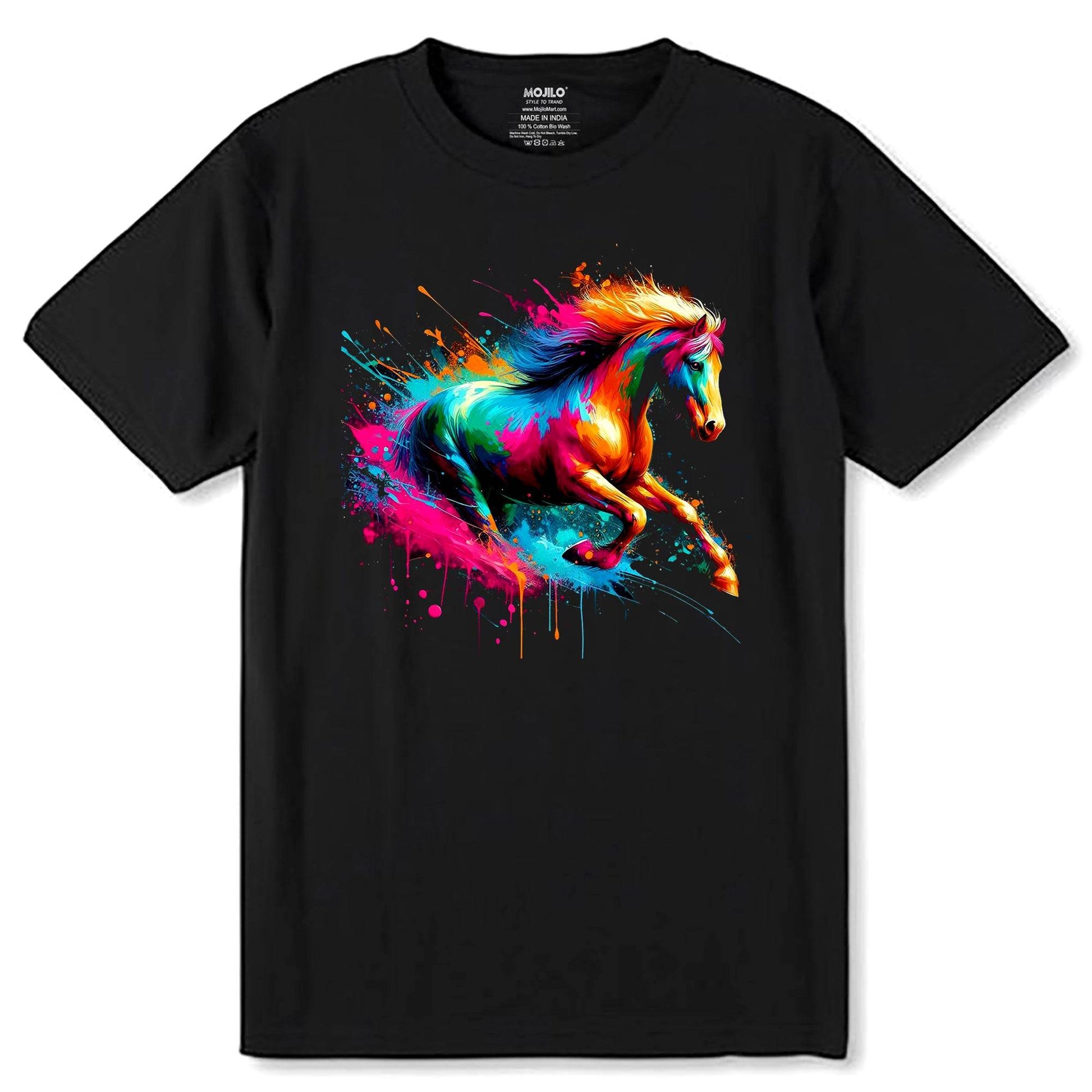 Thoroughbred Horse Lover Splash Art - Unisex Round Neck Regular Fit 100% Combed Cotton Half Sleeve T-Shirt - Mojilo Mart