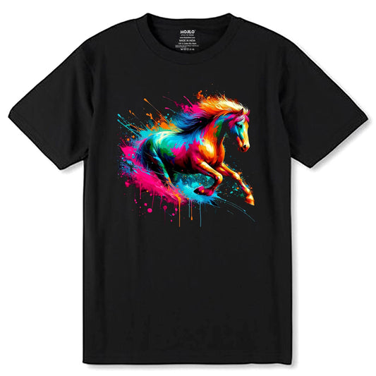 Thoroughbred Horse Lover Splash Art - Unisex Round Neck Regular Fit 100% Combed Cotton Half Sleeve T-Shirt - Mojilo Mart