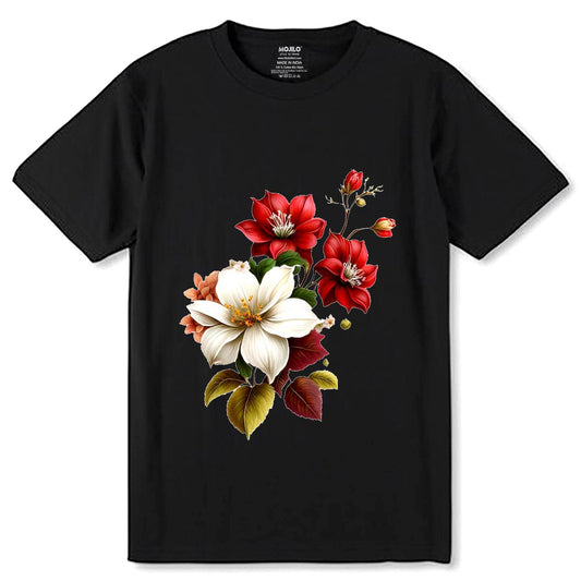 Threadflix Simply Flowers - Unisex Round Neck Regular Fit 100% Combed Cotton Half Sleeve T-Shirt - Mojilo Mart