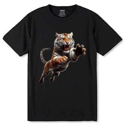 Tiger Jumping Bengal - Unisex Round Neck Regular Fit 100% Combed Cotton Half Sleeve T-Shirt - Mojilo Mart