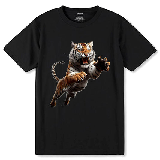 Tiger Jumping Bengal - Unisex Round Neck Regular Fit 100% Combed Cotton Half Sleeve T-Shirt - Mojilo Mart