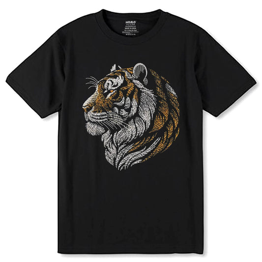 Tiger Safari Jungle Dtf Print - Unisex Round Neck Regular Fit 100% Combed Cotton Half Sleeve T-Shirt - Mojilo Mart