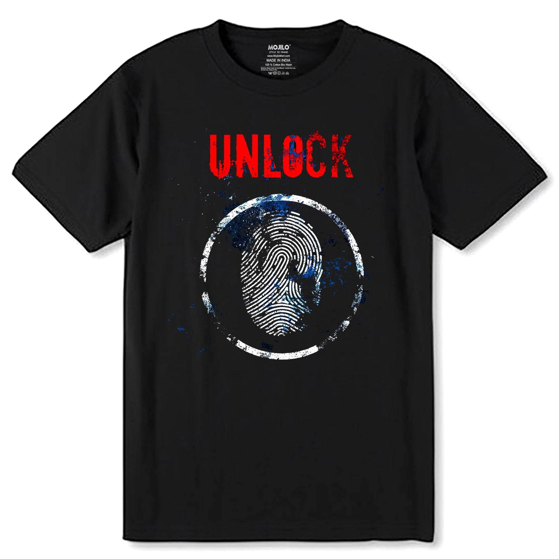 UNLOCK - Unisex Round Neck Regular Fit 100% Combed Cotton Half Sleeve T-Shirt - Mojilo Mart