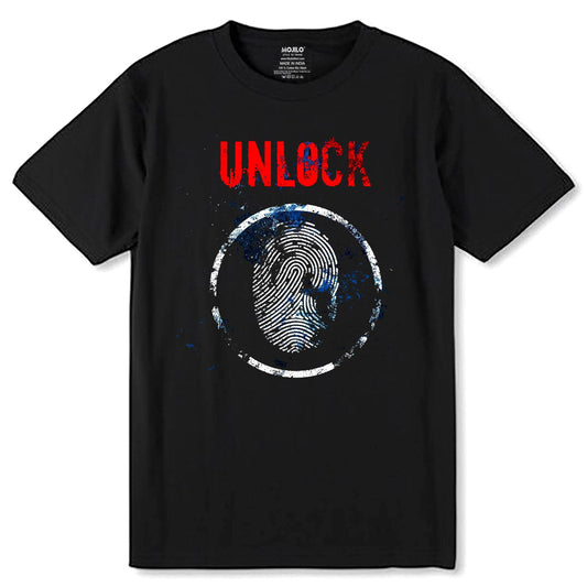 UNLOCK - Unisex Round Neck Regular Fit 100% Combed Cotton Half Sleeve T-Shirt - Mojilo Mart