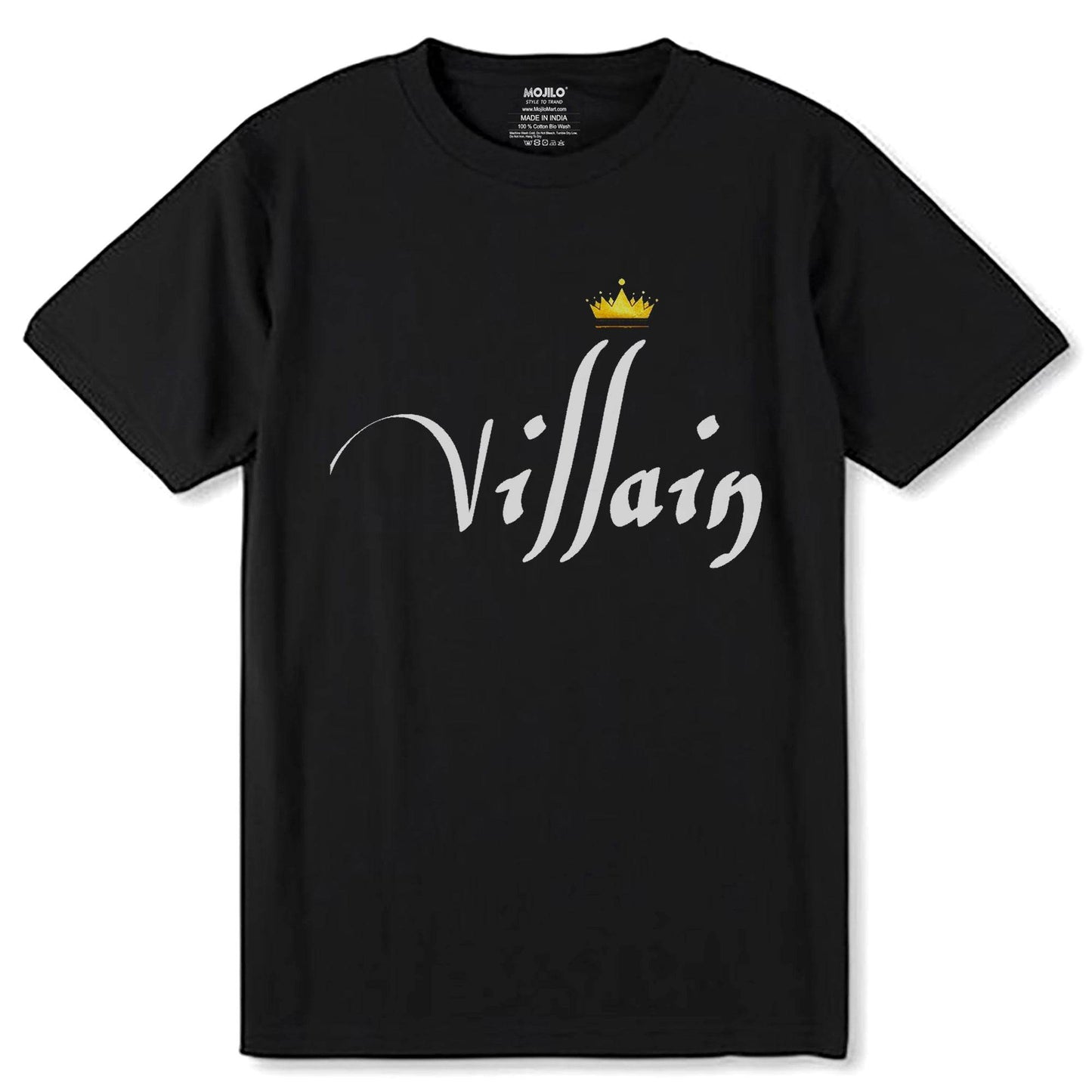 VILLAIN - Unisex Round Neck Regular Fit 100% Combed Cotton Half Sleeve T-Shirt - Mojilo Mart