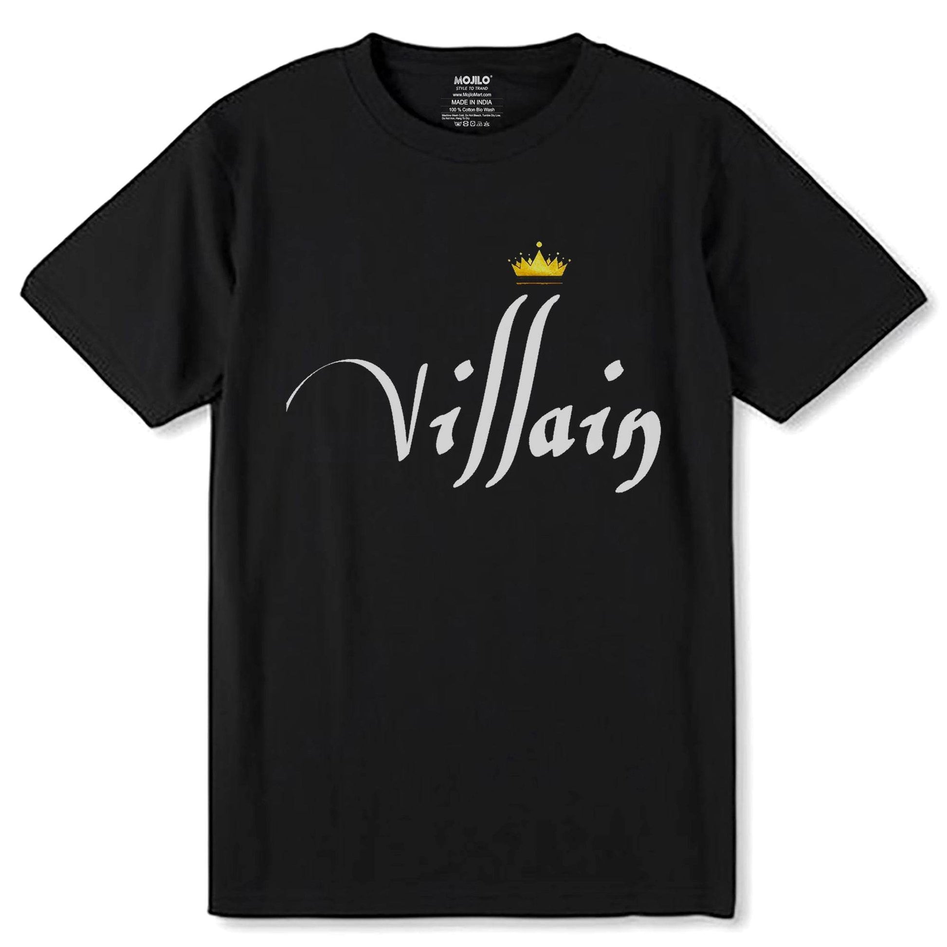 VILLAIN - Unisex Round Neck Regular Fit 100% Combed Cotton Half Sleeve T-Shirt - Mojilo Mart