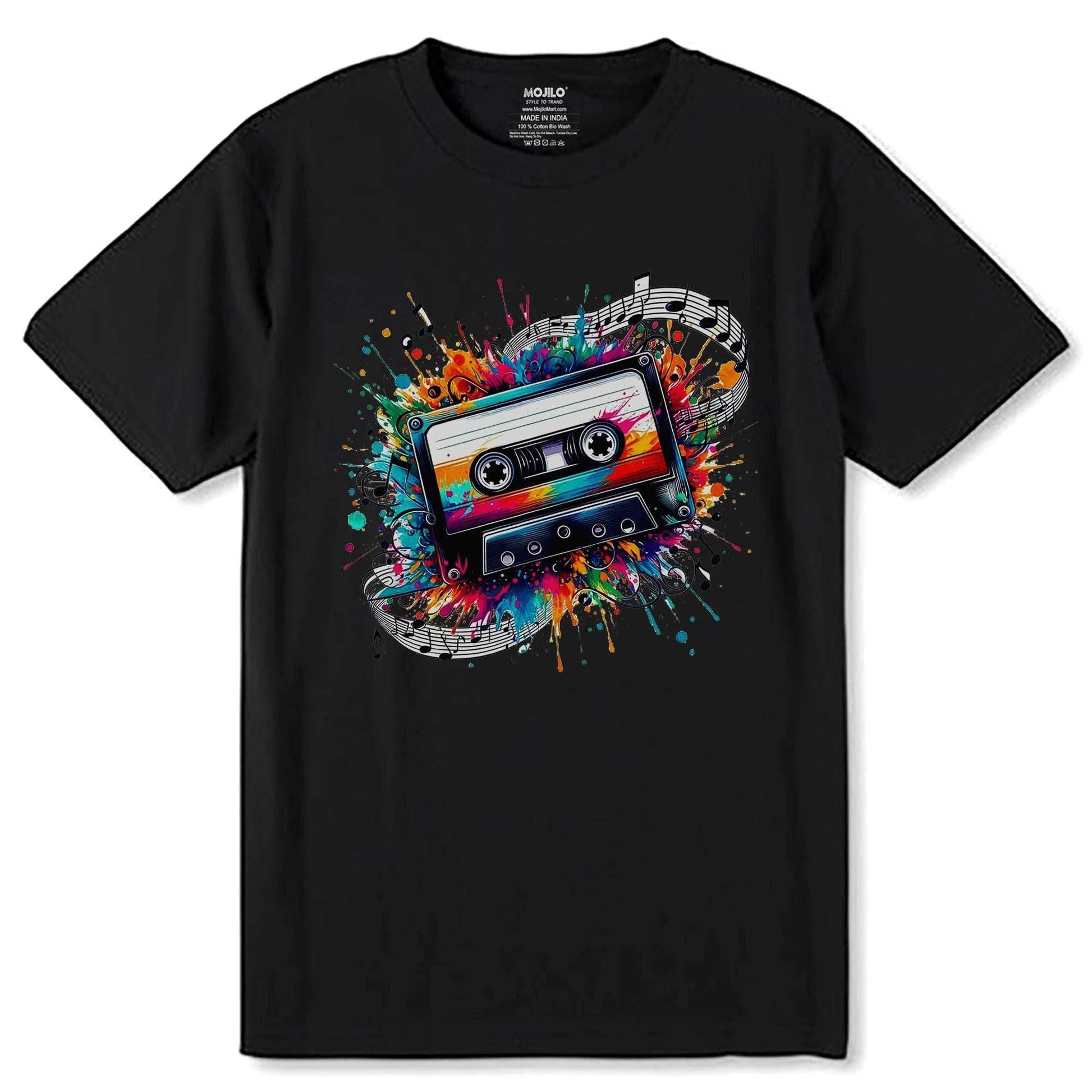 VINTAGE CLASSIC Cassette tape WITH MUSIC NOTE - Unisex Round Neck Regular Fit 100% Combed Cotton Half Sleeve T-Shirt - Mojilo Mart