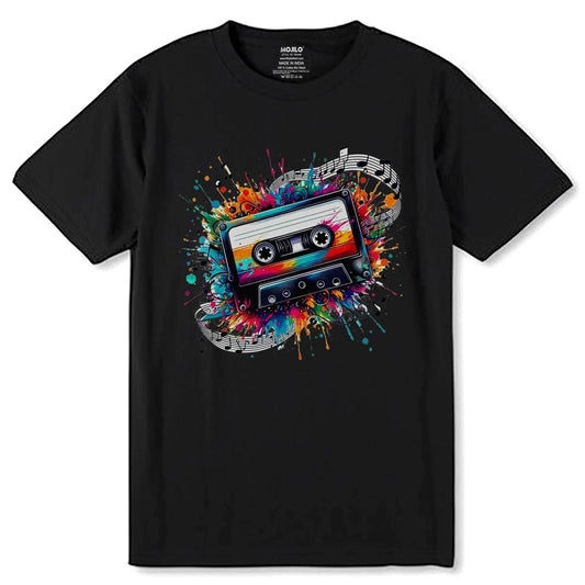 VINTAGE CLASSIC Cassette tape WITH MUSIC NOTE - Unisex Round Neck Regular Fit 100% Combed Cotton Half Sleeve T-Shirt - Mojilo Mart