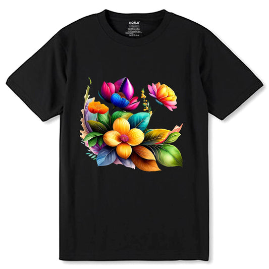 Vibrant Floral Bouquet Wild Nature - Unisex Round Neck Regular Fit 100% Combed Cotton Half Sleeve T-Shirt - Mojilo Mart