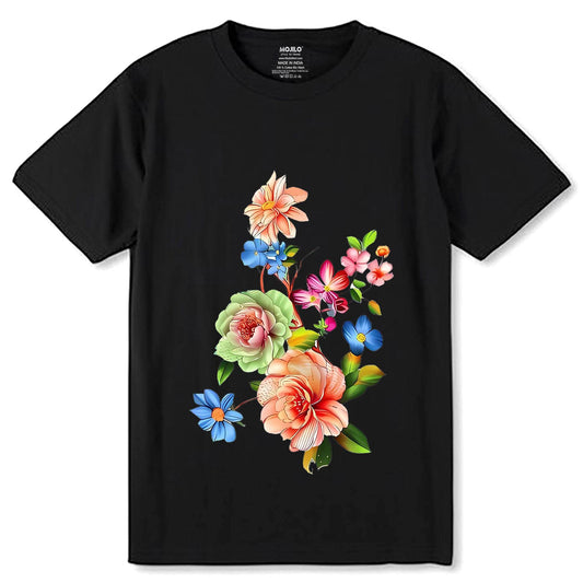 Vibrant Garden Flower - Unisex Round Neck Regular Fit 100% Combed Cotton Half Sleeve T-Shirt - Mojilo Mart