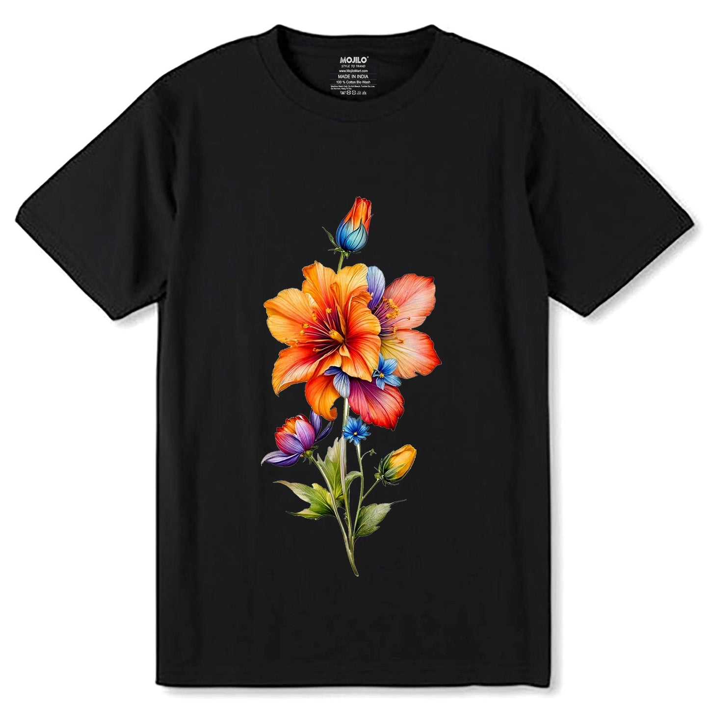 Vintage Floral Graphic - Unisex Round Neck Regular Fit 100% Combed Cotton Half Sleeve T-Shirt - Mojilo Mart