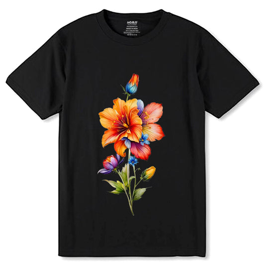 Vintage Floral Graphic - Unisex Round Neck Regular Fit 100% Combed Cotton Half Sleeve T-Shirt - Mojilo Mart