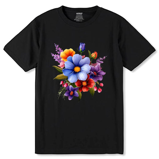 Vintage Flowers Wildflowers - Unisex Round Neck Regular Fit 100% Combed Cotton Half Sleeve T-Shirt - Mojilo Mart