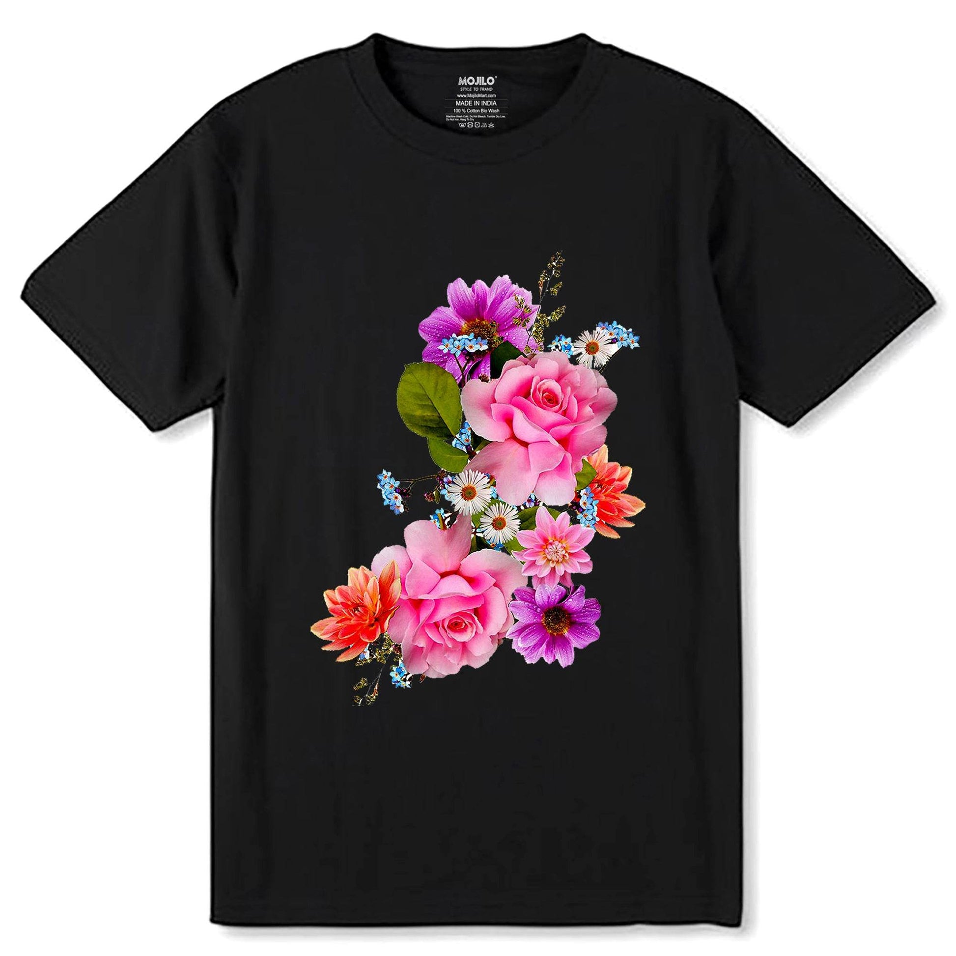 Vintage Pressed Wildflower Aesthetic - Unisex Round Neck Regular Fit 100% Combed Cotton Half Sleeve T-Shirt - Mojilo Mart