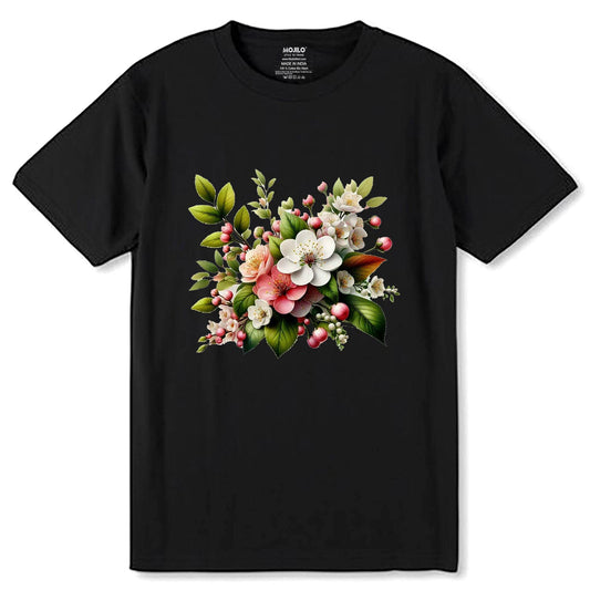 Vintage Roses Floral Bouquet - Unisex Round Neck Regular Fit 100% Combed Cotton Half Sleeve T-Shirt - Mojilo Mart
