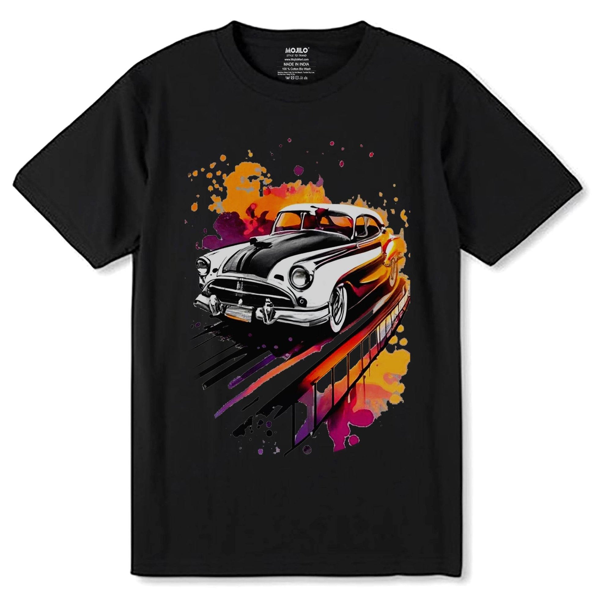 Vintage car Hand drawing - Unisex Round Neck Regular Fit 100% Combed Cotton Half Sleeve T-Shirt - Mojilo Mart