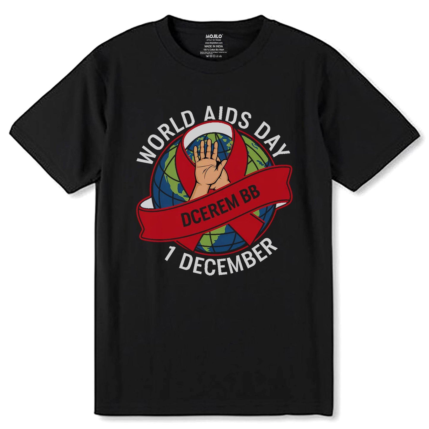 WORLD AIDS DAY 1 DECEMBER - Unisex Round Neck Regular Fit 100% Combed Cotton Half Sleeve T-Shirt - Mojilo Mart