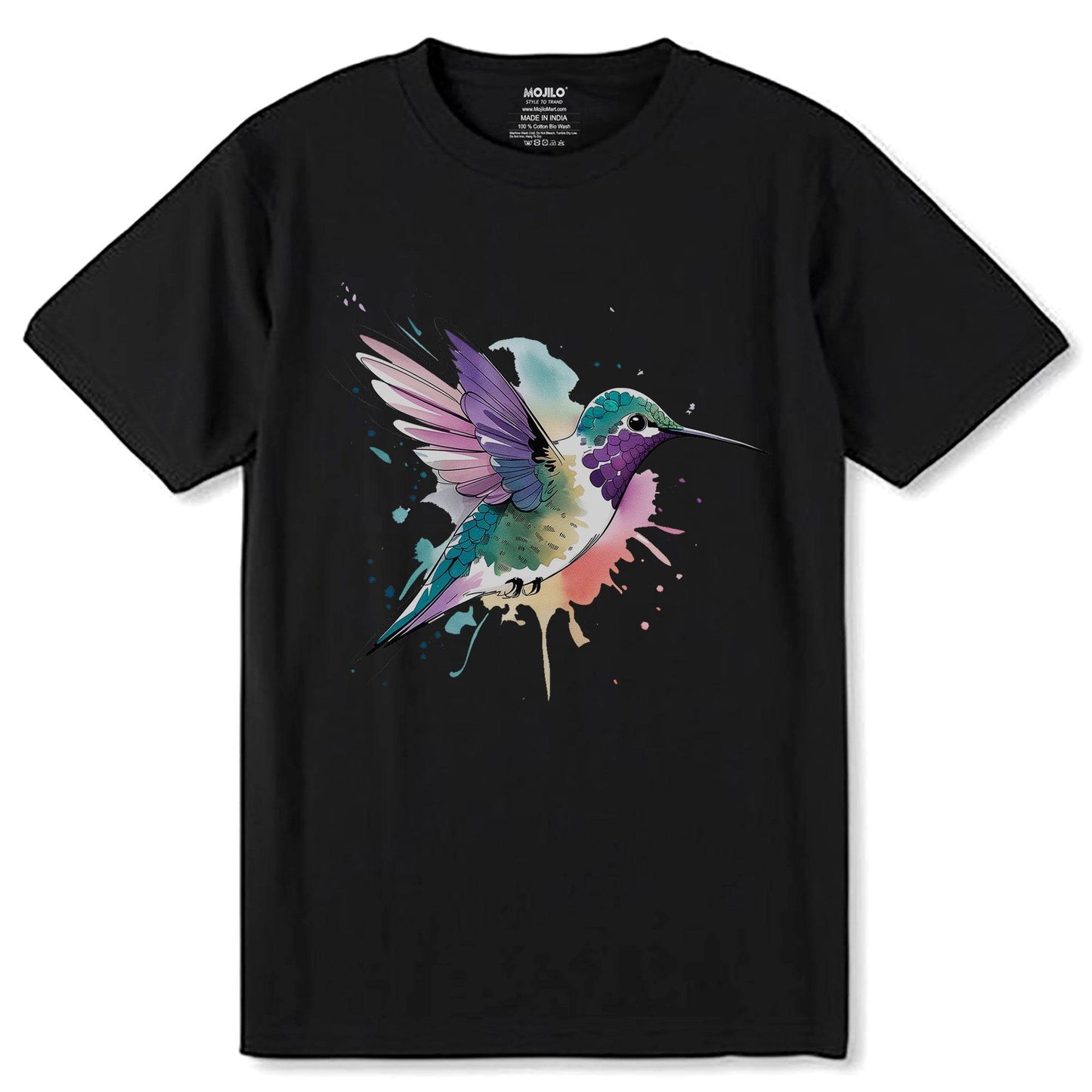 Water color Humming bird - Unisex Round Neck Regular Fit 100% Combed Cotton Half Sleeve T-Shirt - Mojilo Mart