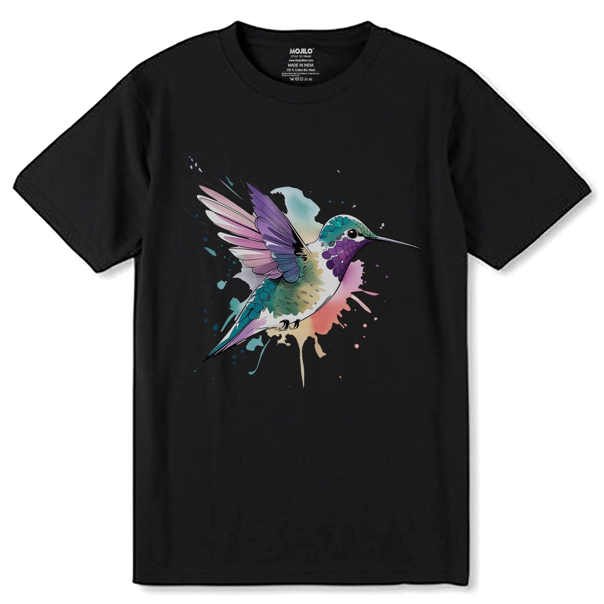 Water color Humming bird - Unisex Round Neck Regular Fit 100% Combed Cotton Half Sleeve T-Shirt - Mojilo Mart