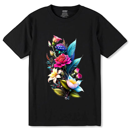 White Roses Peach Roses Purple Roses Floral Flower - Unisex Round Neck Regular Fit 100% Combed Cotton Half Sleeve T-Shirt - Mojilo Mart