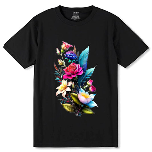 White Roses Peach Roses Purple Roses Floral Flower - Unisex Round Neck Regular Fit 100% Combed Cotton Half Sleeve T-Shirt - Mojilo Mart