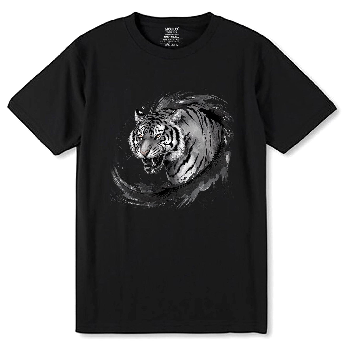 White Tiger Faded Portrait Tee - Unisex Round Neck Regular Fit 100% Combed Cotton Half Sleeve T-Shirt - Mojilo Mart