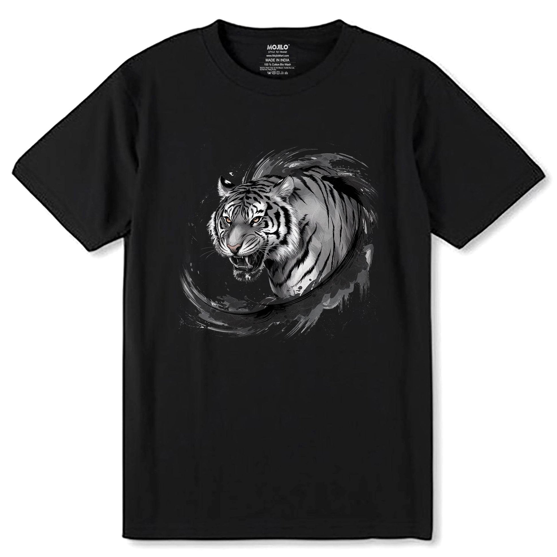 White Tiger Faded Portrait Tee - Unisex Round Neck Regular Fit 100% Combed Cotton Half Sleeve T-Shirt - Mojilo Mart