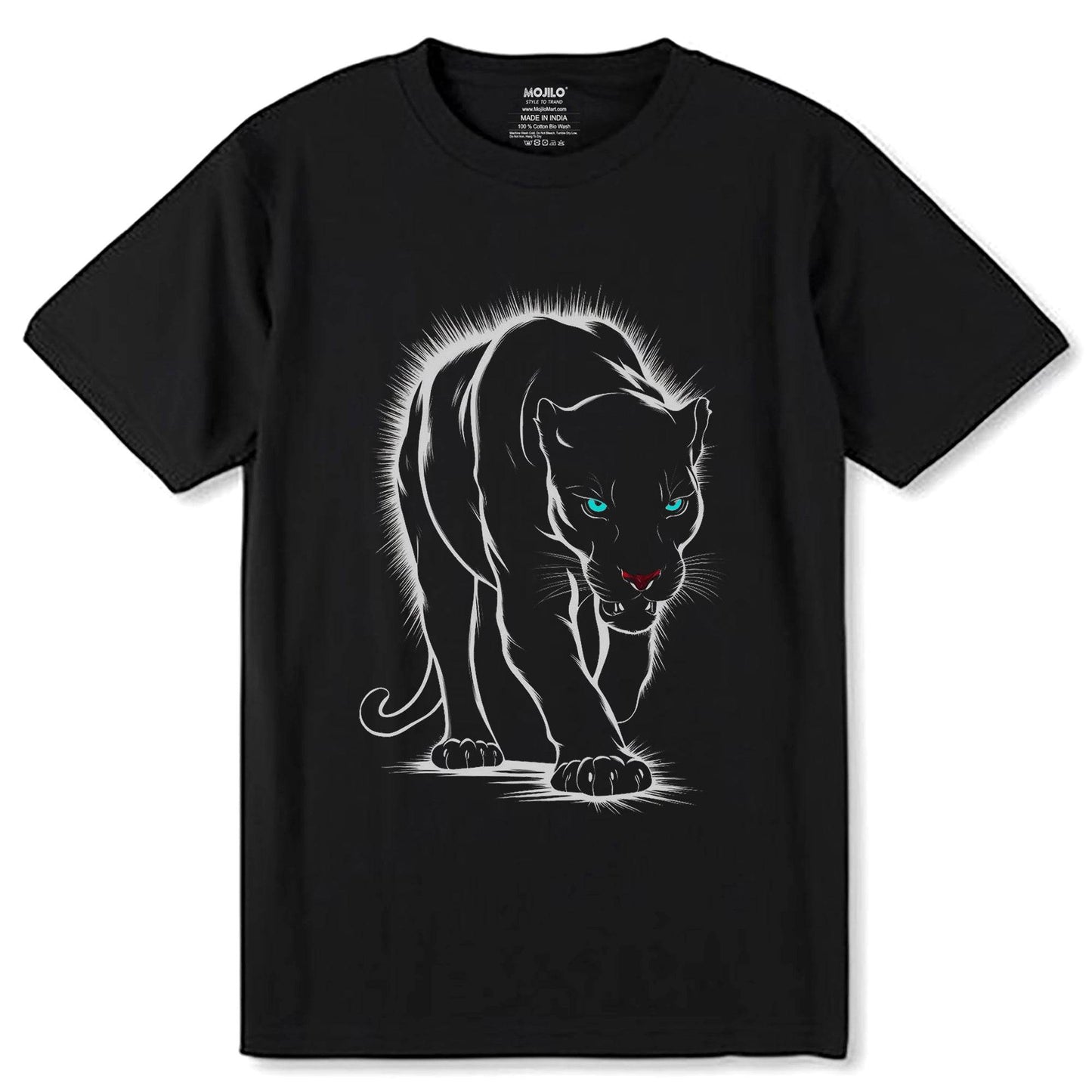 Wild Animal Black Panther - Unisex Round Neck Regular Fit 100% Combed Cotton Half Sleeve T-Shirt - Mojilo Mart