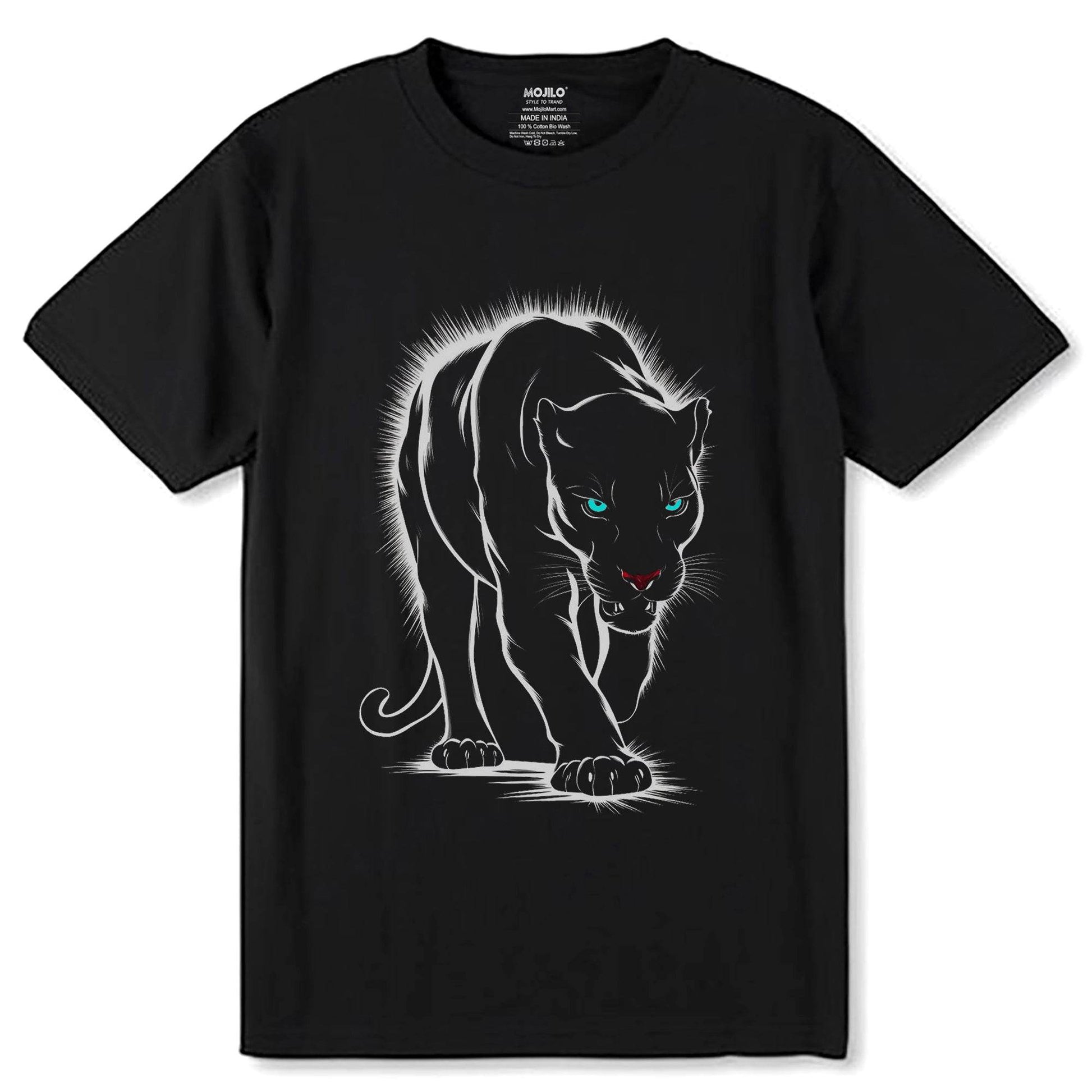 Wild Animal Black Panther - Unisex Round Neck Regular Fit 100% Combed Cotton Half Sleeve T-Shirt - Mojilo Mart