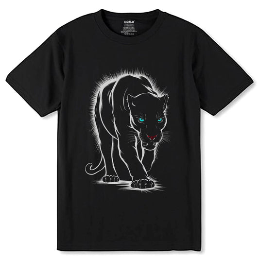 Wild Animal Black Panther - Unisex Round Neck Regular Fit 100% Combed Cotton Half Sleeve T-Shirt - Mojilo Mart