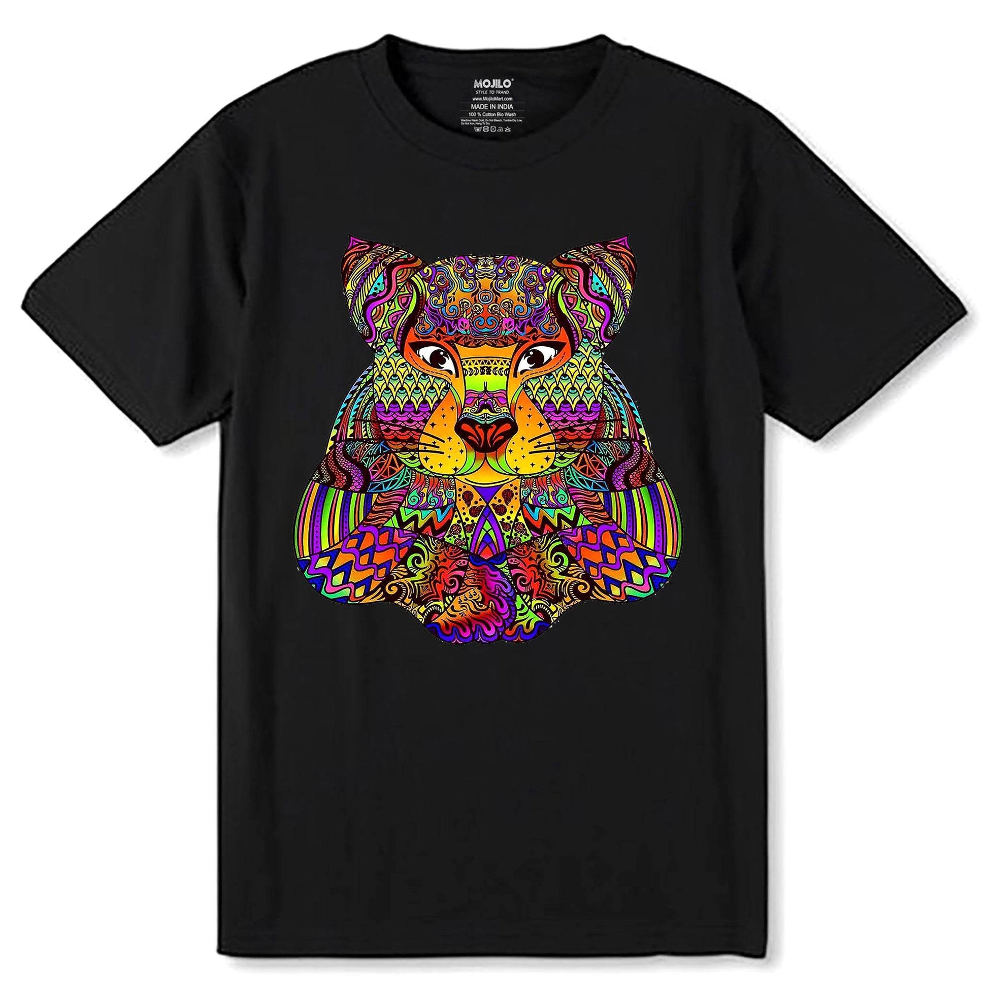 Wolf mandala colorful spectral wolf head gifts - Unisex Round Neck Regular Fit 100% Combed Cotton Half Sleeve T-Shirt - Mojilo Mart