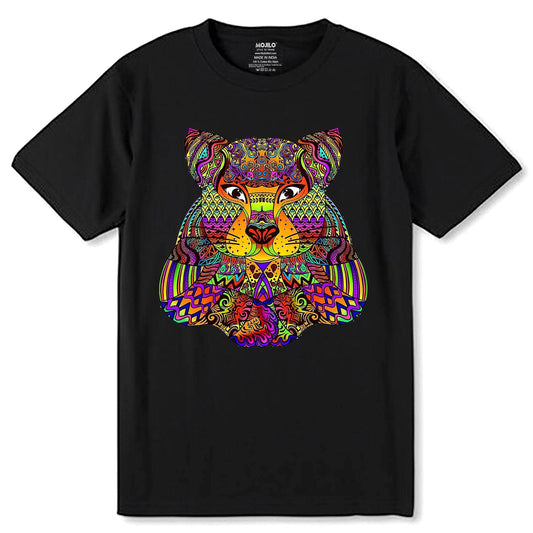 Wolf mandala colorful spectral wolf head gifts - Unisex Round Neck Regular Fit 100% Combed Cotton Half Sleeve T-Shirt - Mojilo Mart