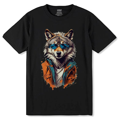 Wolf wearing sunglasses - Unisex Round Neck Regular Fit 100% Combed Cotton Half Sleeve T-Shirt - Mojilo Mart