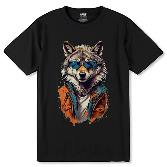 Wolf wearing sunglasses - Unisex Round Neck Regular Fit 100% Combed Cotton Half Sleeve T-Shirt - Mojilo Mart