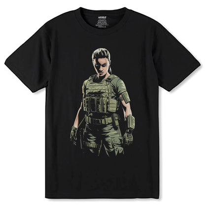 Woman in green military combat uniform - Unisex Round Neck Regular Fit 100% Combed Cotton Half Sleeve T-Shirt - Mojilo Mart