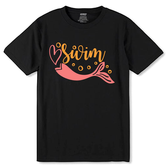 Womens SWIM MOM - Unisex Round Neck Regular Fit 100% Combed Cotton Half Sleeve T-Shirt - Mojilo Mart