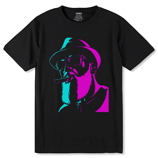 Wooden Cigar Man Painting - Unisex Round Neck Regular Fit 100% Combed Cotton Half Sleeve T-Shirt - Mojilo Mart