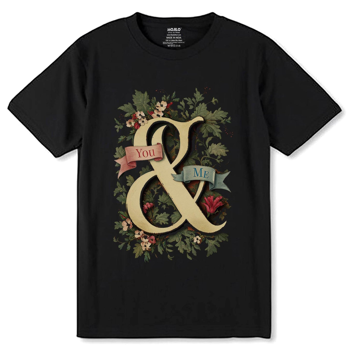 YOU & ME - Unisex Round Neck Regular Fit 100% Combed Cotton Half Sleeve T-Shirt - Mojilo Mart