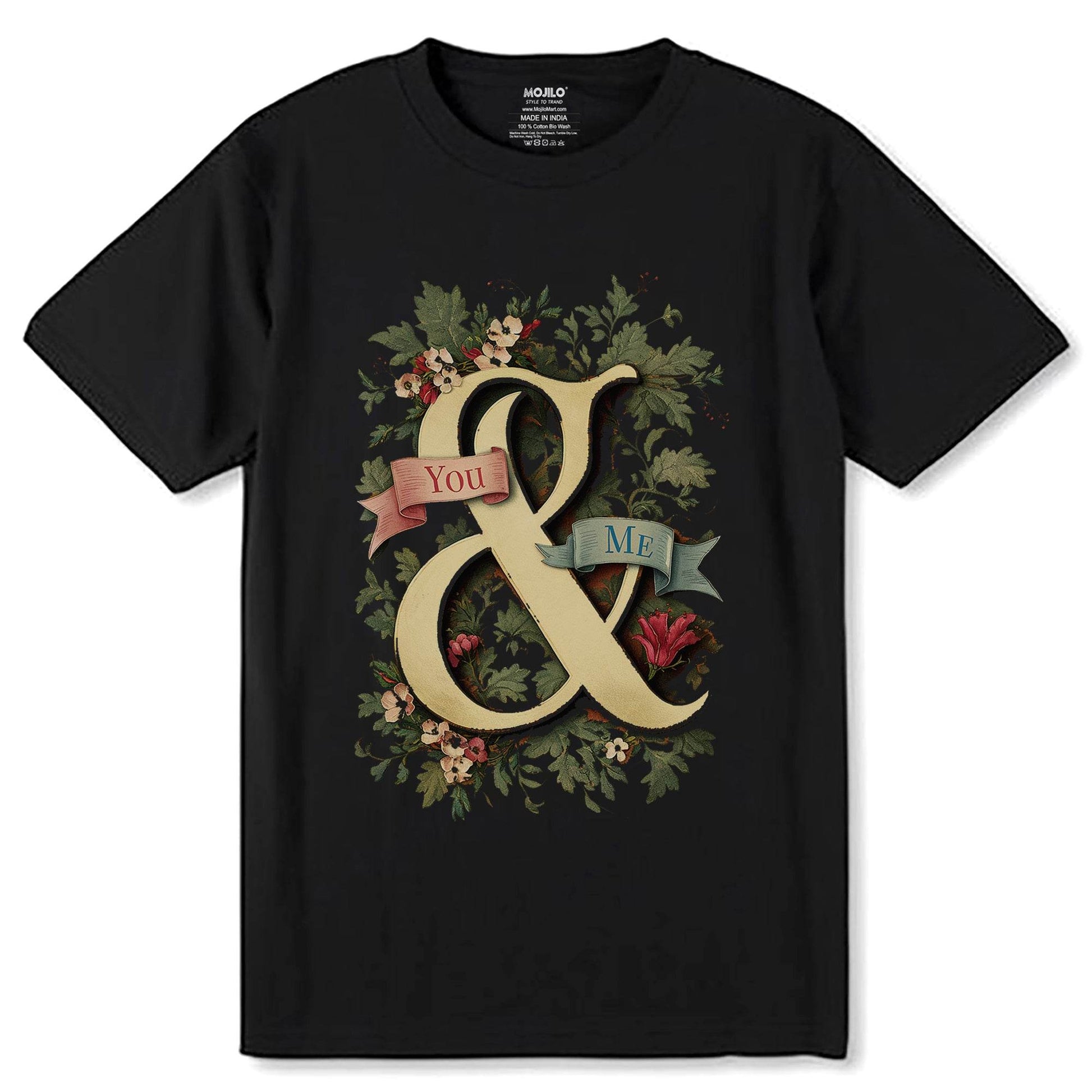 YOU & ME - Unisex Round Neck Regular Fit 100% Combed Cotton Half Sleeve T-Shirt - Mojilo Mart